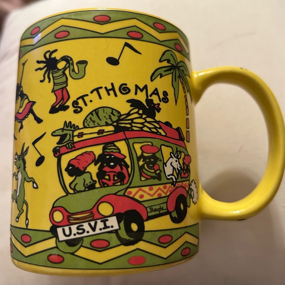 8oz coffee cup.  Theme covers Jamaica, St. Croix and St. Thomas Virgin Islands.